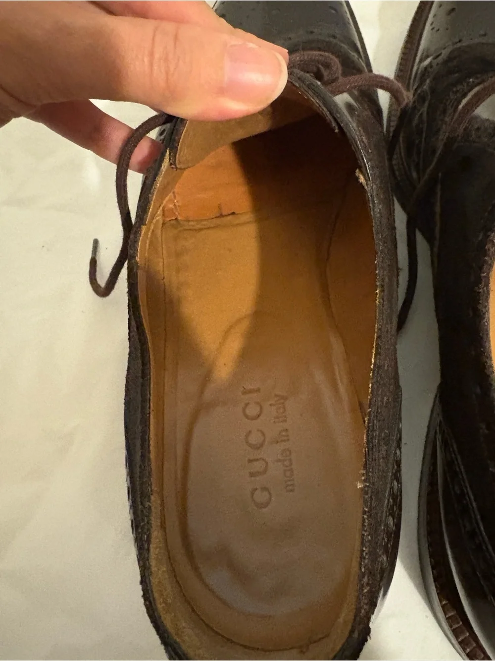 GUCCI mens brown leather wingtip oxfords